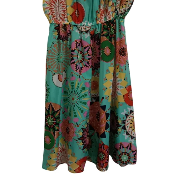 Joy & Co. Sleeveless Mini Dress, Aqua with Multi-Color Print, sz L, EUC! - Picture 8 of 10